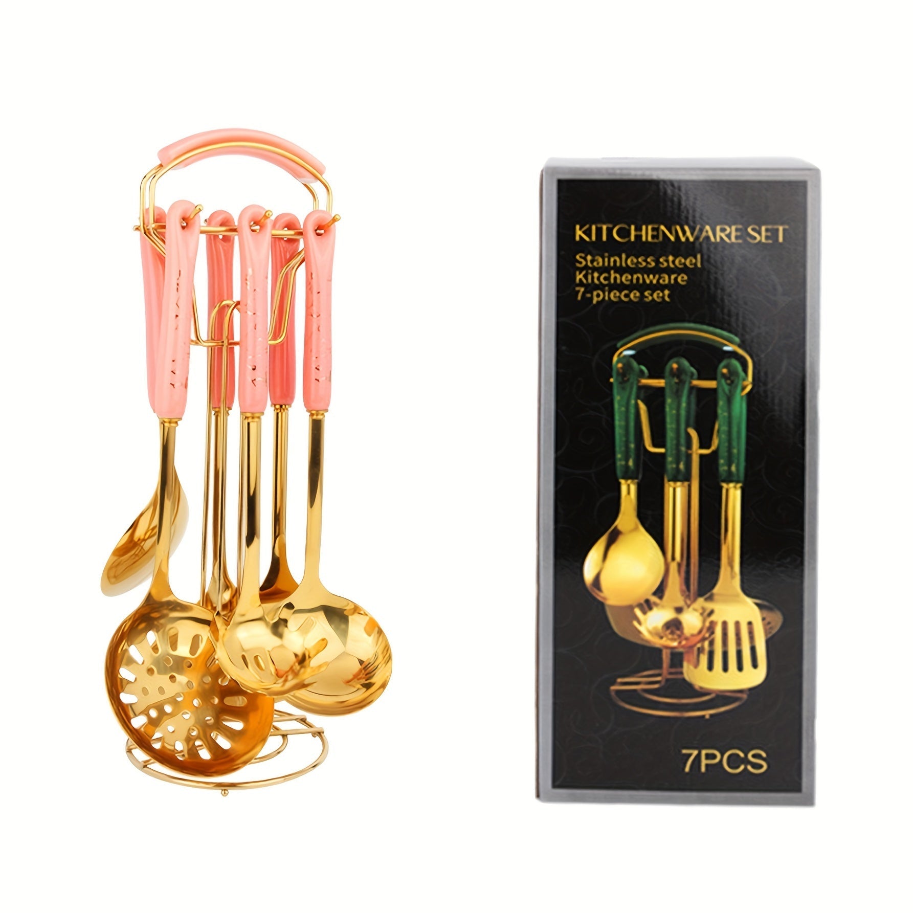 Nordic Stainless Steel Kitchen Utensil Set with Ceramic Handles, 7 Pieces