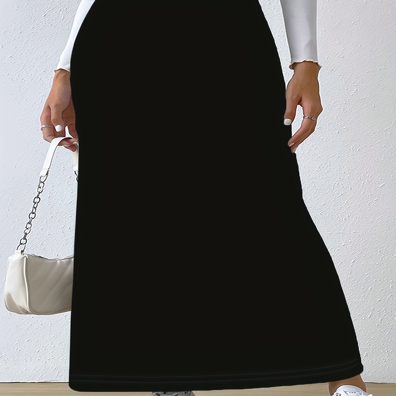 Plus Size Women’s High-Waisted Stretch Skirt Solid Color Fall Summer Dress