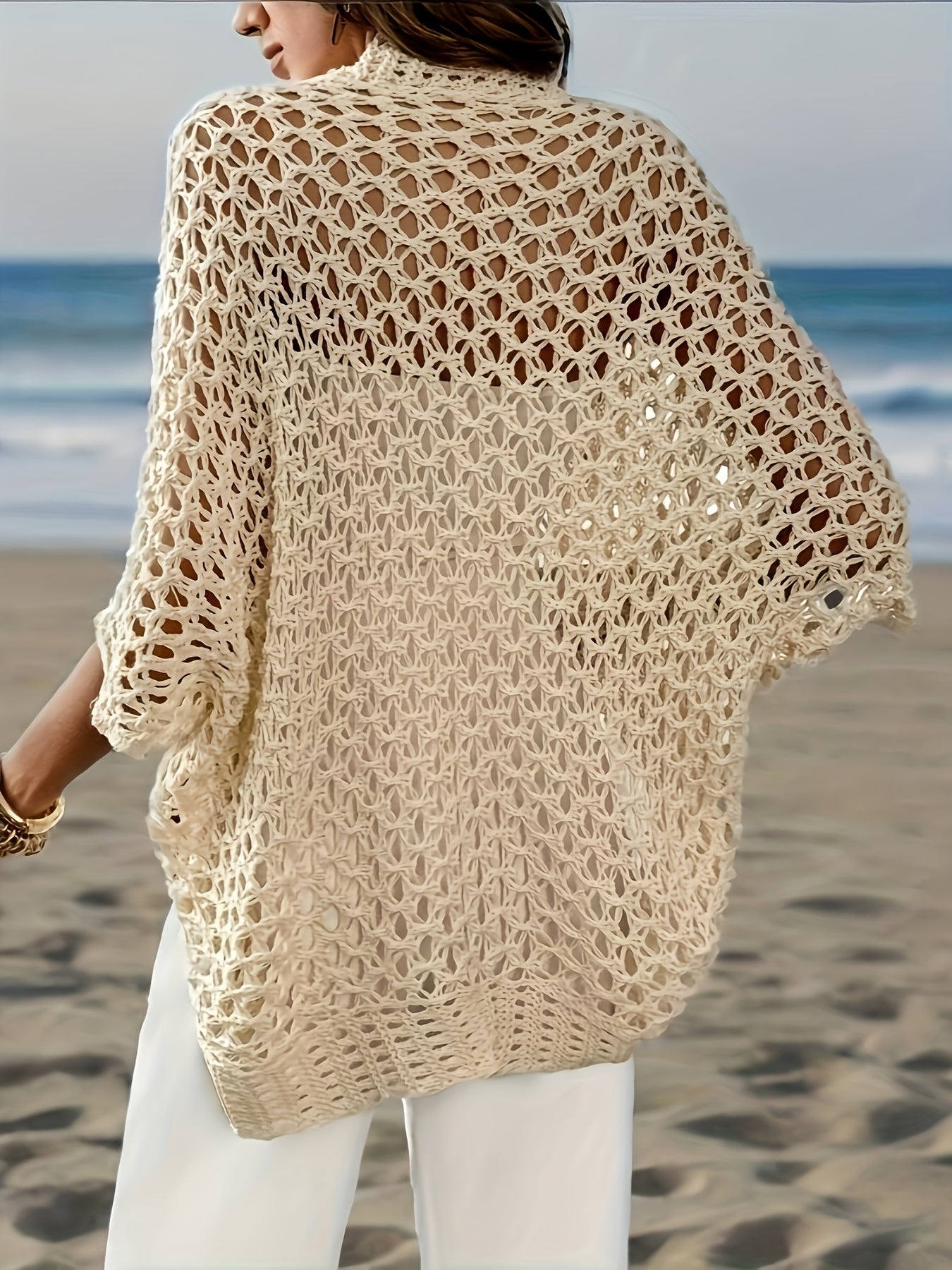 Plus Size Women's Lightweight Batwing Sleeve Cardigan for Beach Resort Cover-up