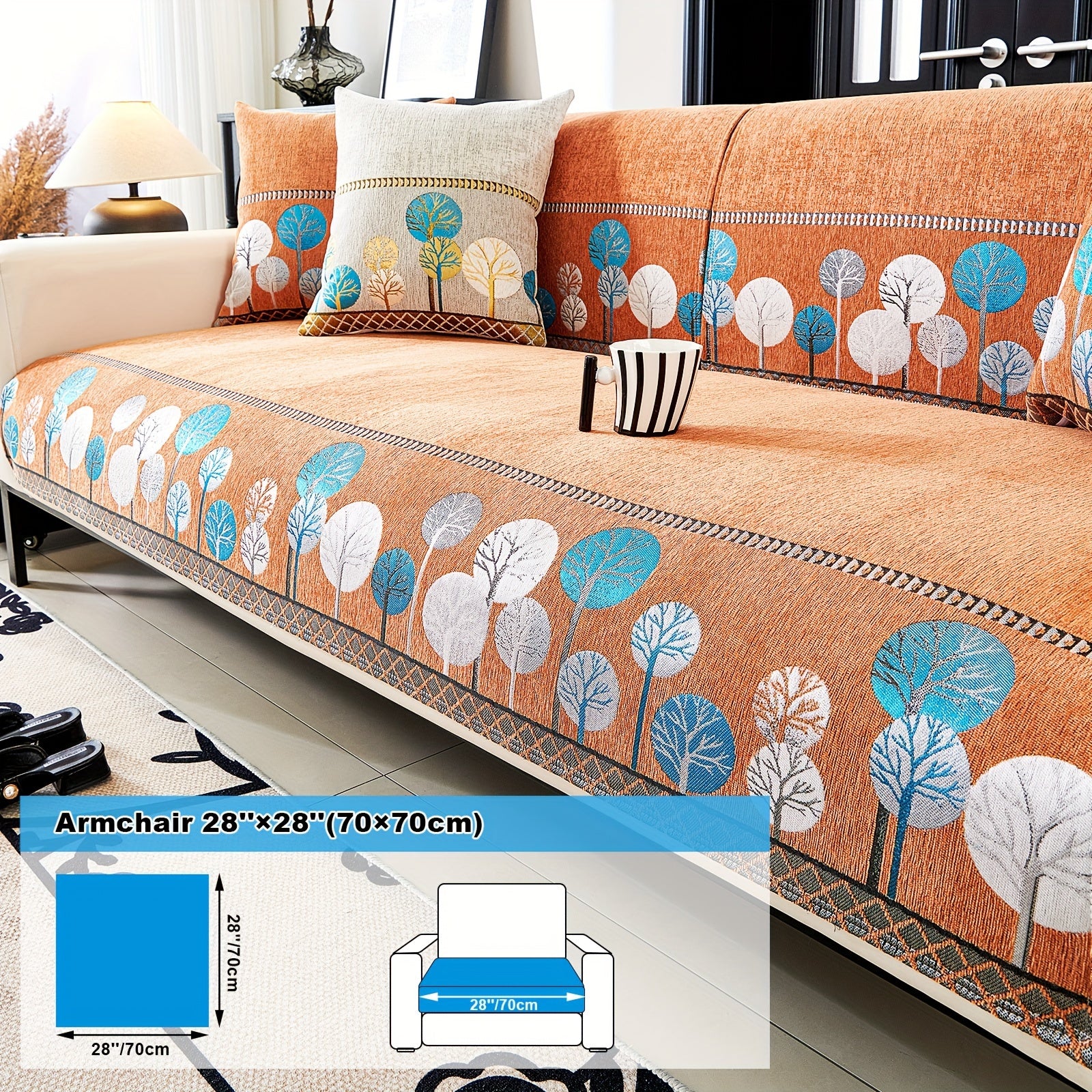 Chenille Sofa Slipcover with Geometric Embroidery Pet-Friendly Fabric for Home Decor