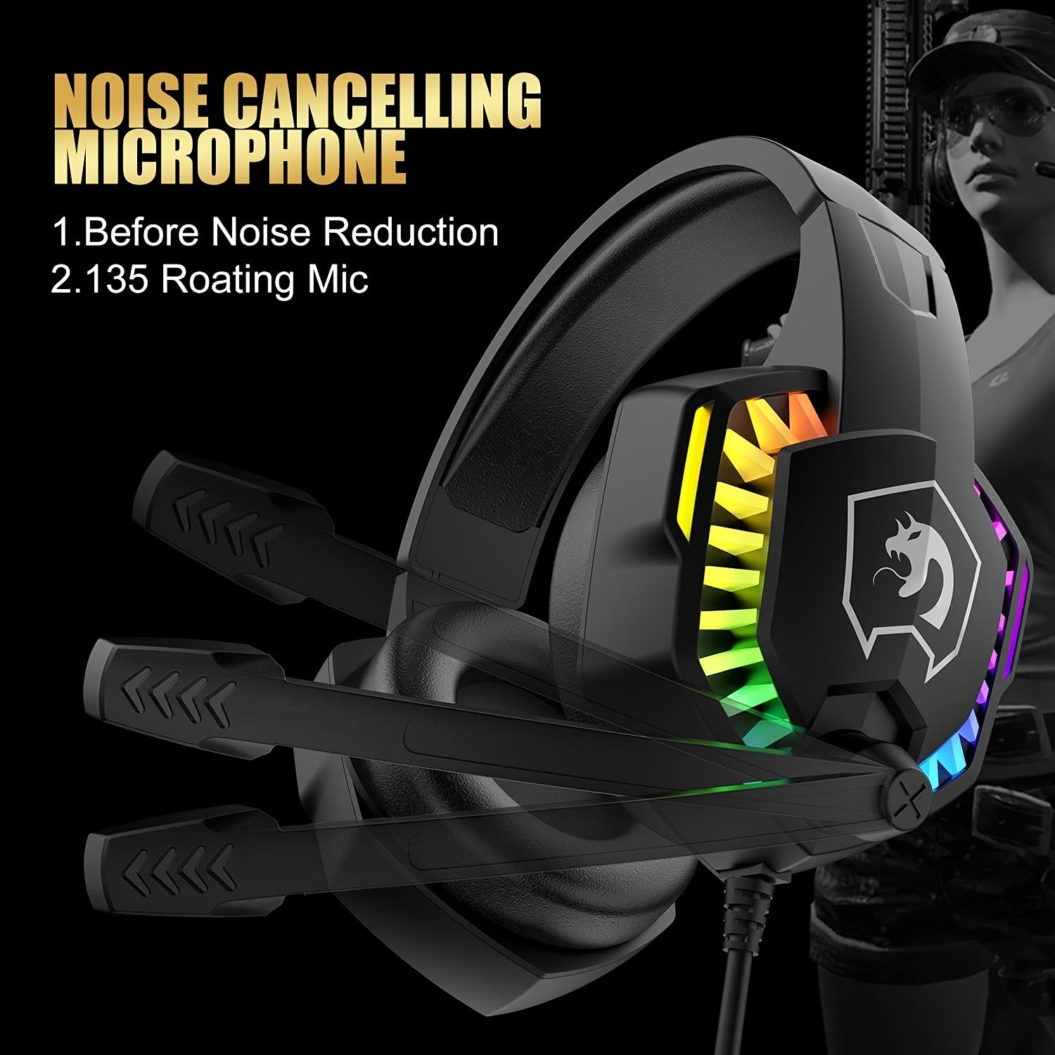 Wired Gaming Headset with Noise-Canceling Microphone RGB Lights Over-Ear for PS4 Xbox PC Mac