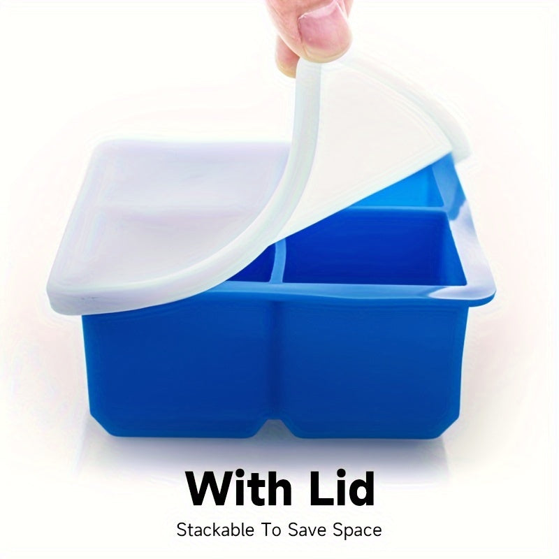 Large Silicone Ice Cube Tray with Lid, Stackable, Easy Release for Cocktails