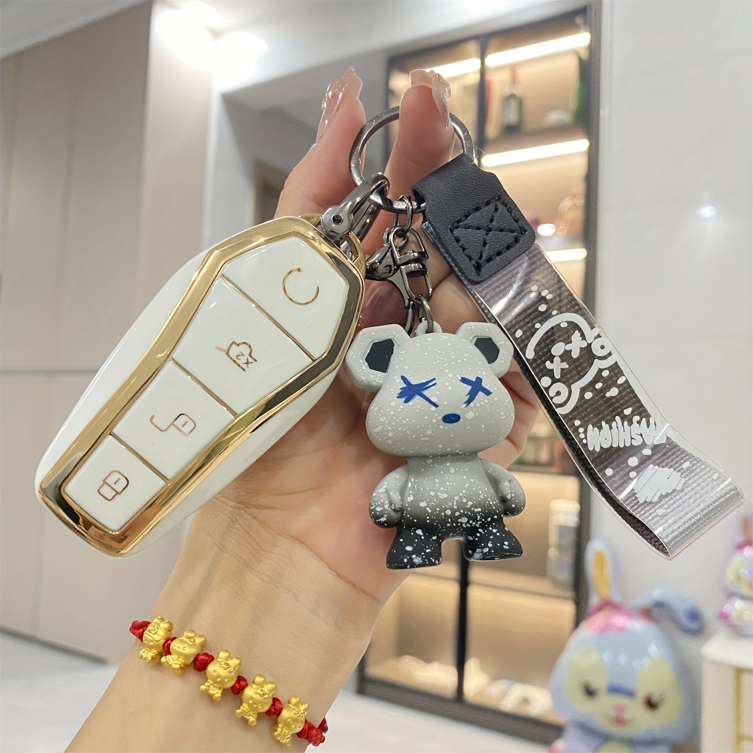 Golden White TPU Car Key Cover for Smart Key Fob Protective Case