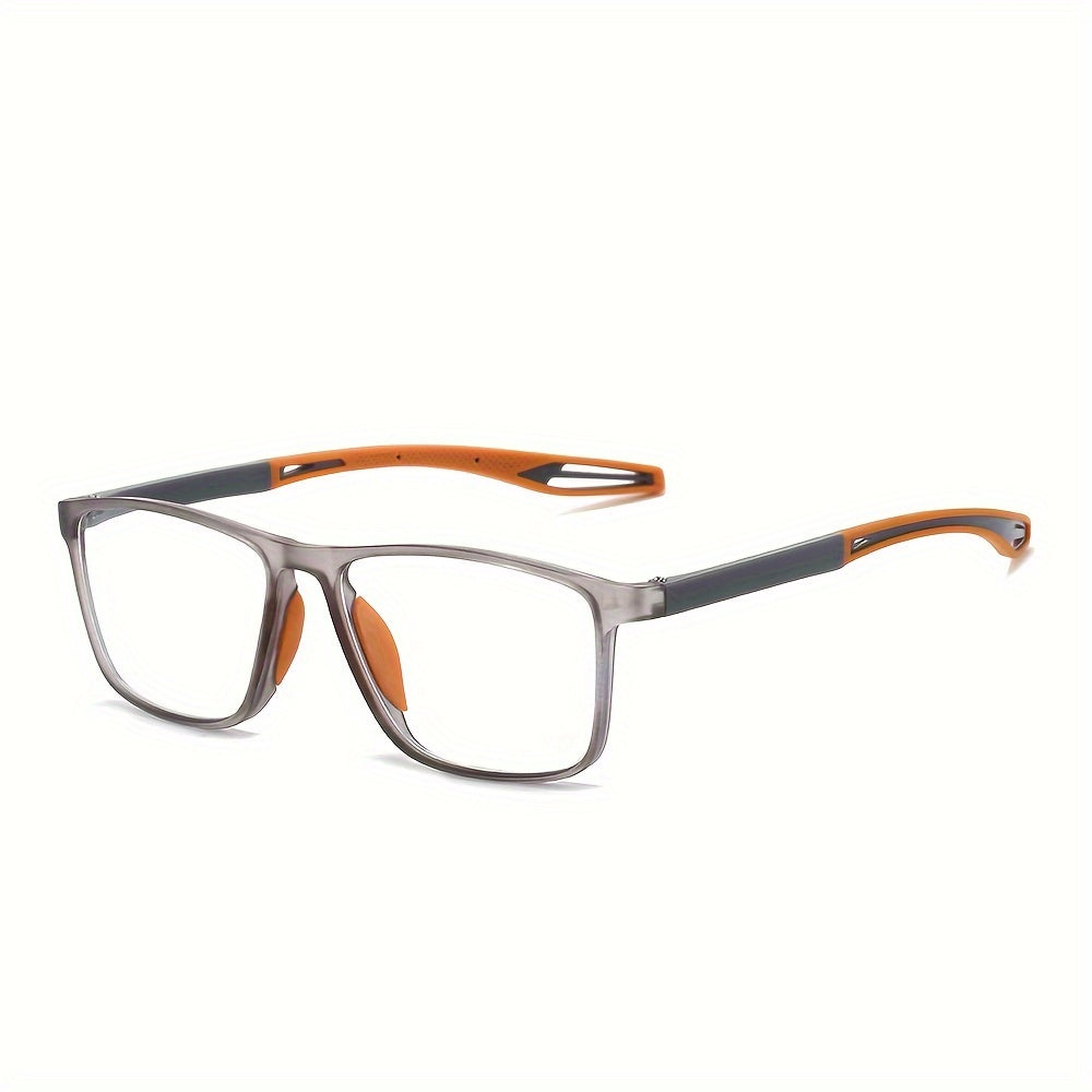 Unisex Lightweight Blue Light Blocking Reading Glasses with Smoky Gray Rectangular Frame and Orange Detail