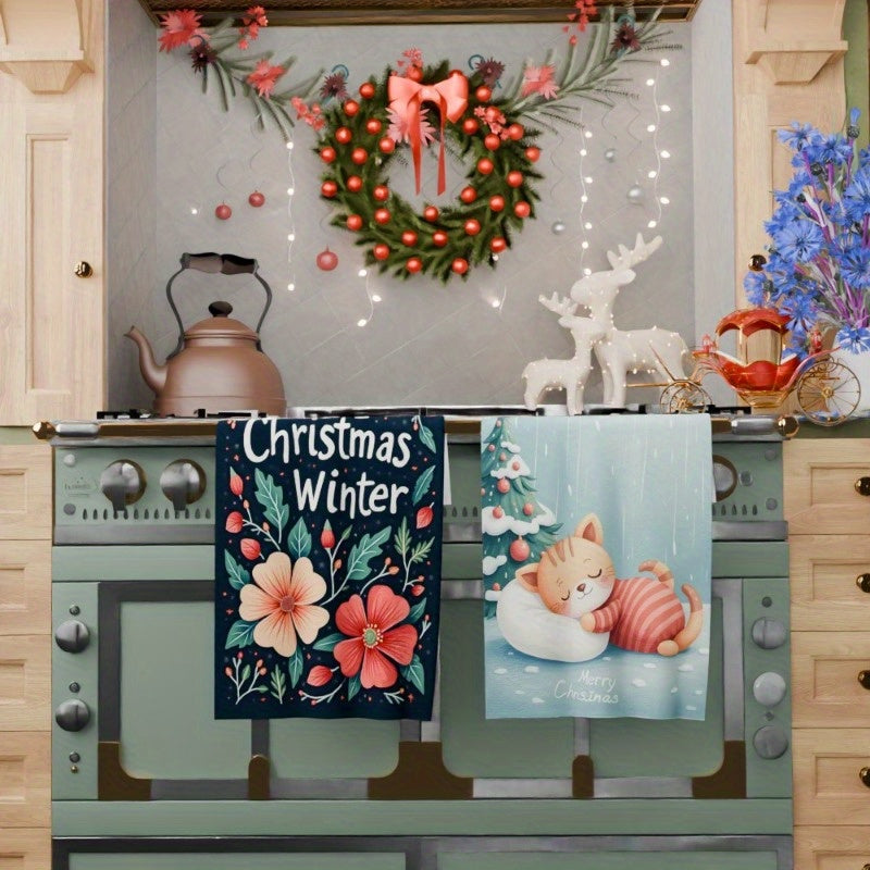 Set of 2 Christmas Kitchen Towels 18x66 cm Festive Holiday Decor