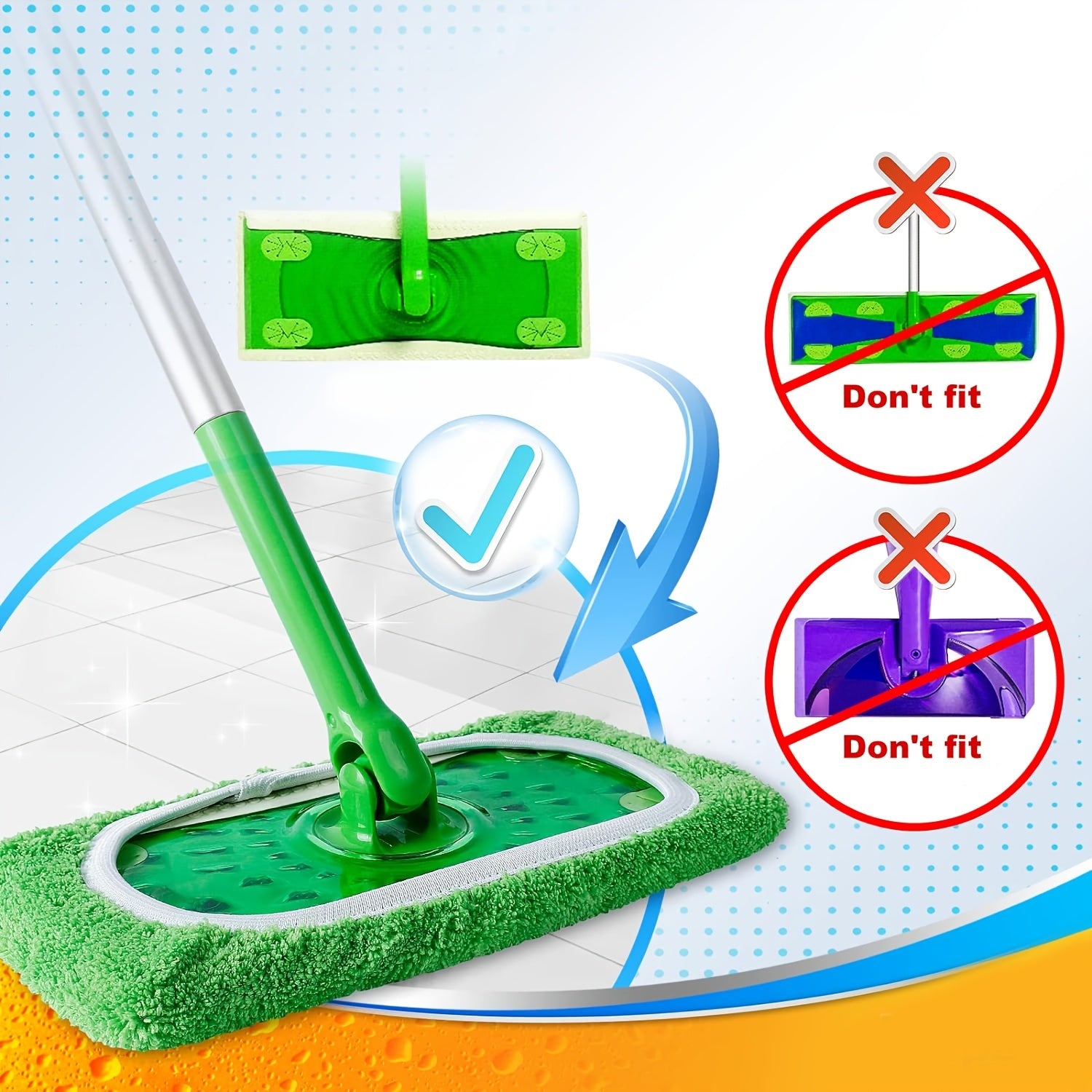 Mikrofiber mop almashtirish yostiqchası tekis polni yuvish uchun, yuviladigan, bardoshli, ho'l va quruq foydalanish uchun