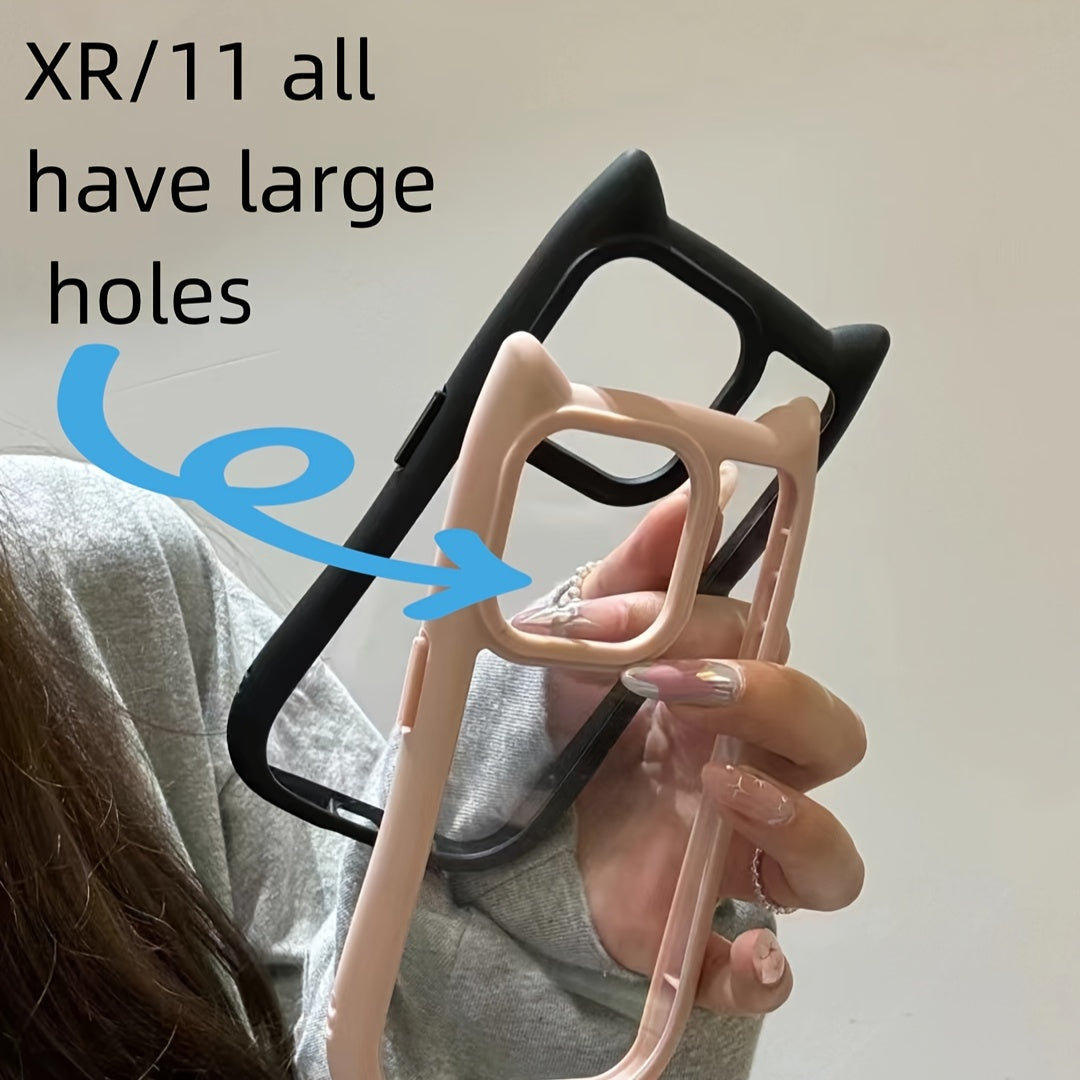 Funda de teléfono transparente con orejas de gato de dibujos animados para modelos de iPhone con protección para la lente