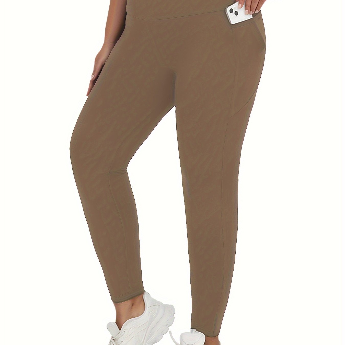 Plus Size Soft Leggings With Pockets For Women High Waist Yoga Running