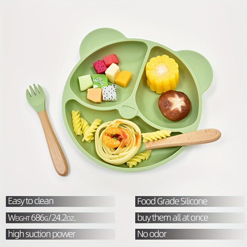 7-Piece Toddler Meal Set Silicone Utensils with Suction Cups and Cartoon Design for Infants