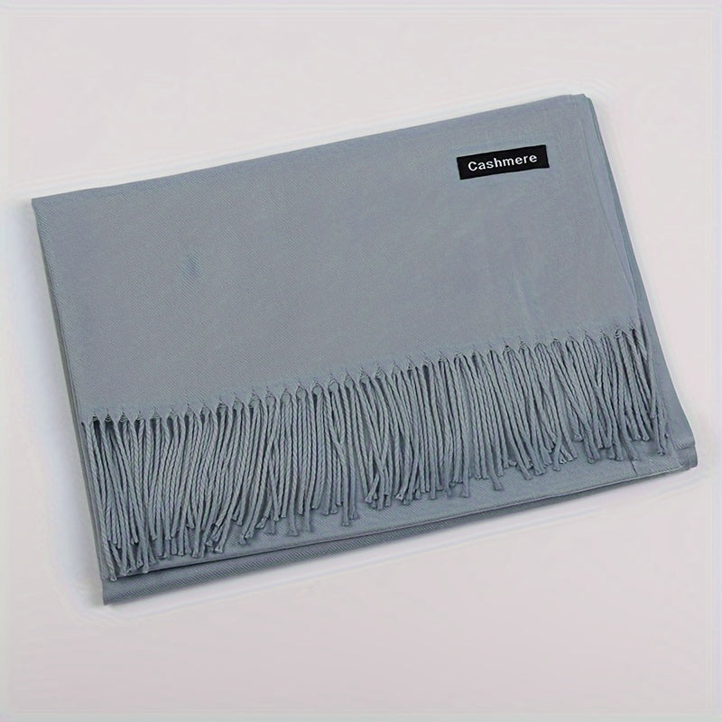Bufanda unisex neutra de lana con flecos para otoño e invierno cálida y suave