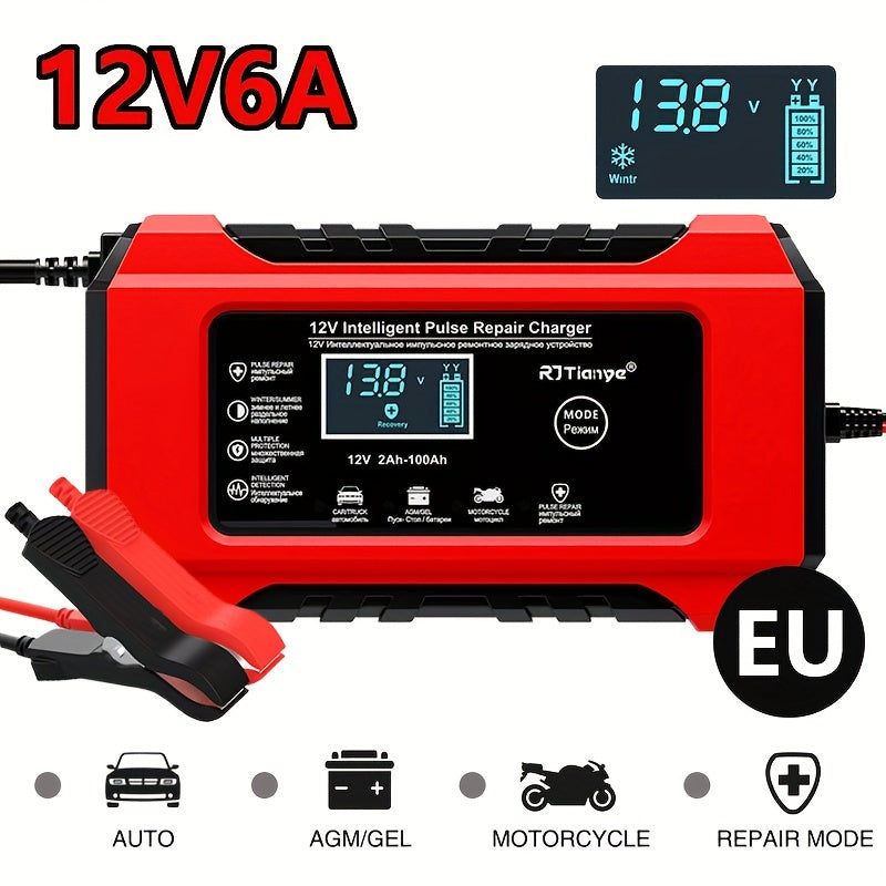 12V 6A Aqlli Batareya Zaryadlagichi Avtomobil, Mototsikl, SUV, Bog' mowersi uchun