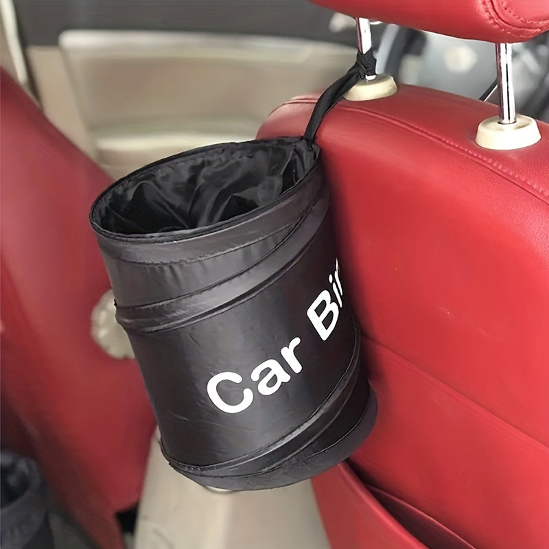 Unisex Black Polyester Foldable Car Trash Bin with Compact Storage