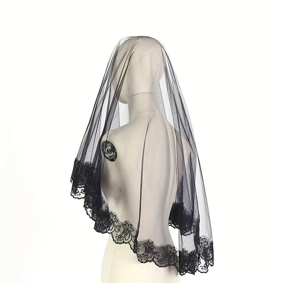 Black Lace Bridal Veil for Wedding Halloween Day of the Dead Gothic Bohemian Style Mantilla