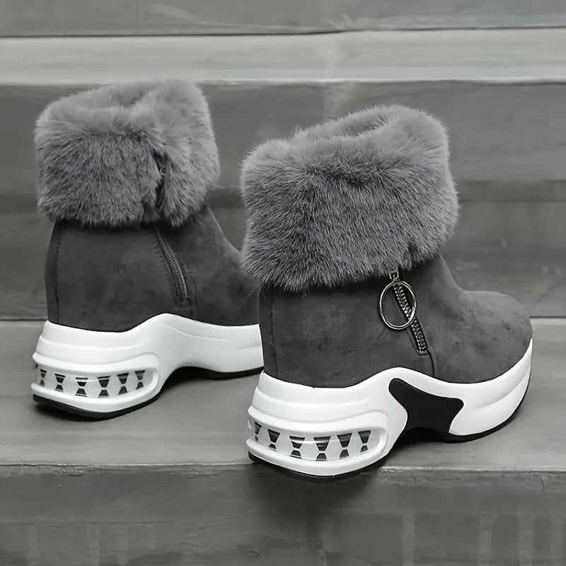 Women's Winter Ankle Boots With Plush Lining Non-Slip Thick Sole Black Brown Gray