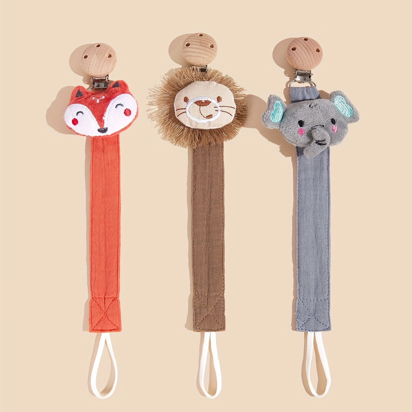 Juguete de dentición para bebé, clip de madera, elefante de peluche, sujetador de chupete de algodón para bebé niño y niña