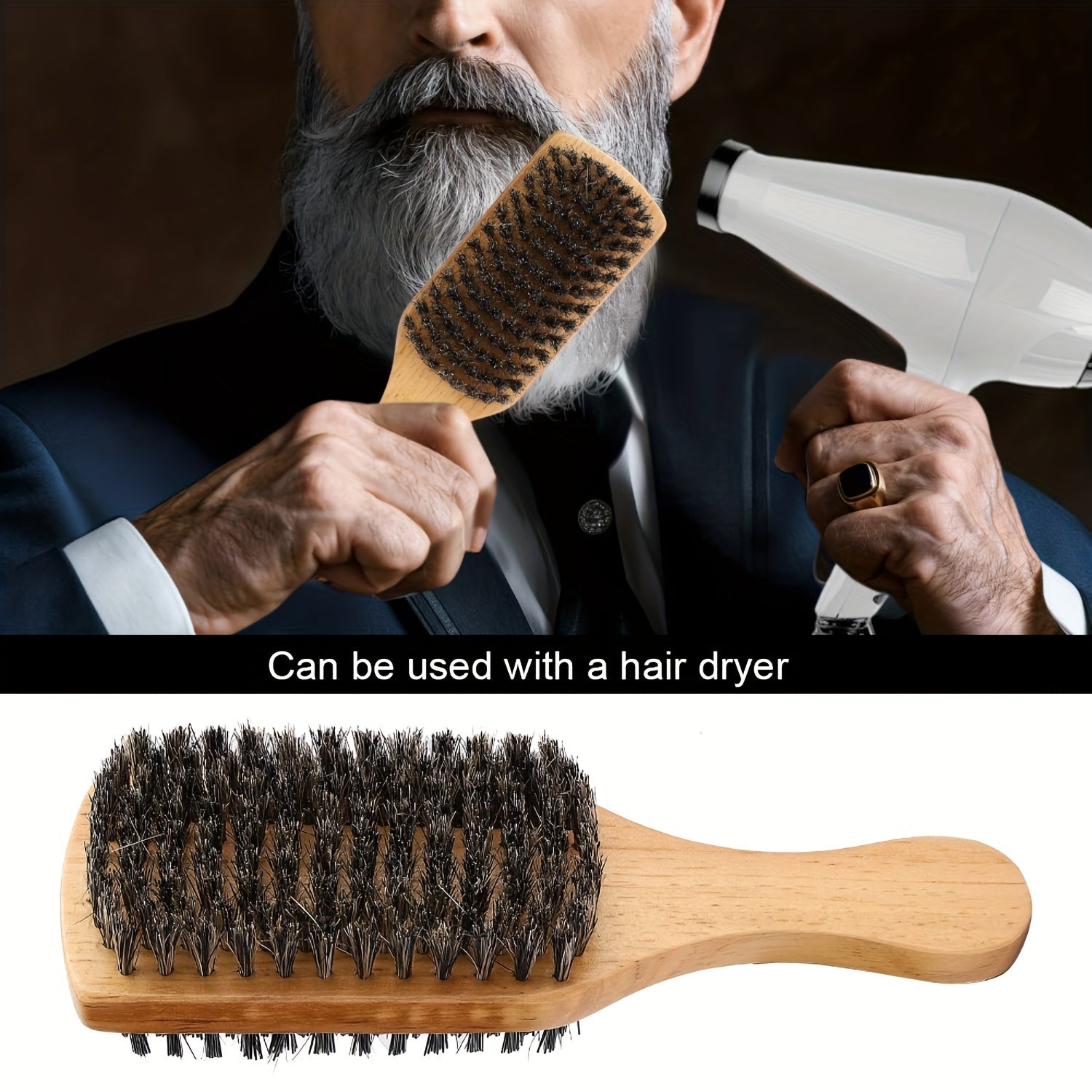 Men Wood Double Sided Beard Brush Comb Styling Hair Tool
