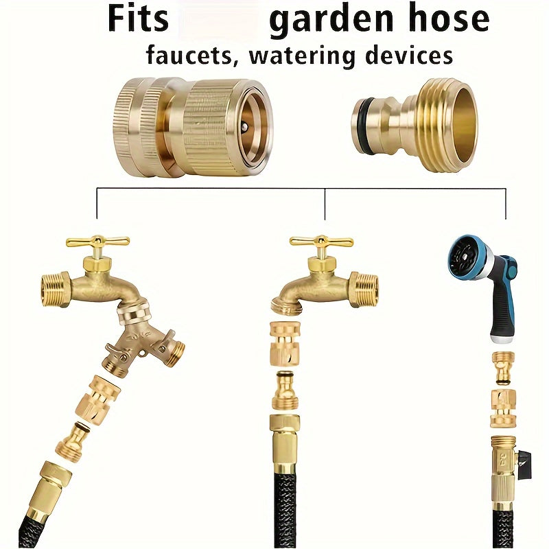 Garden Hose Quick Connectors Solid Brass 3/4 Inch GHT Fittings No-Leak