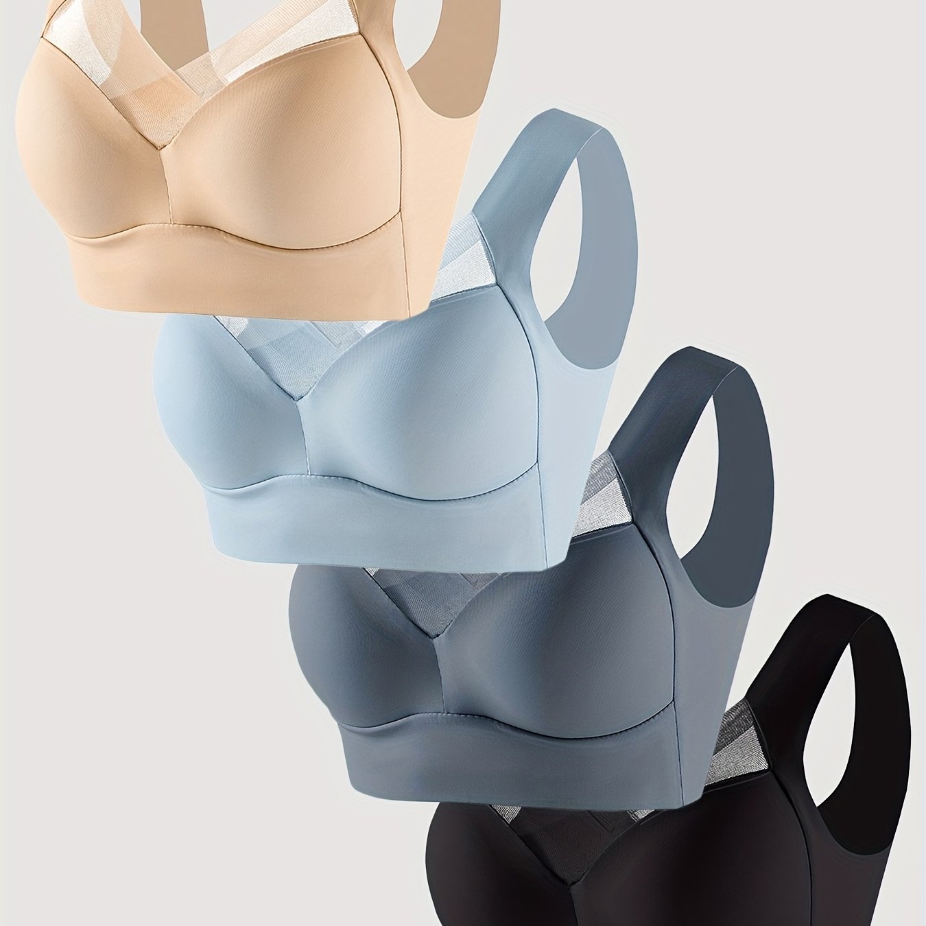 Plus Size Seamless Women’s Sports Bras Breathable Mesh V-Neck 4-Pack