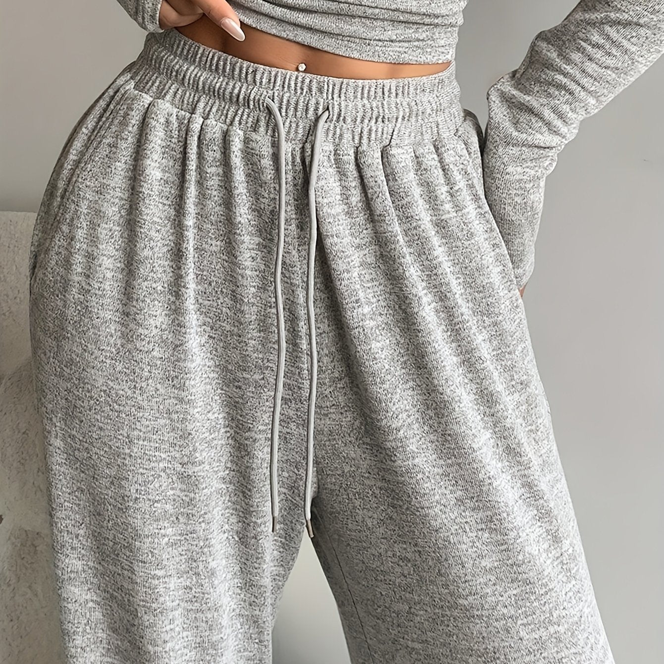 Women's High-Waist Drawstring Wide Leg Pants Solid Color Spring Fall Casual