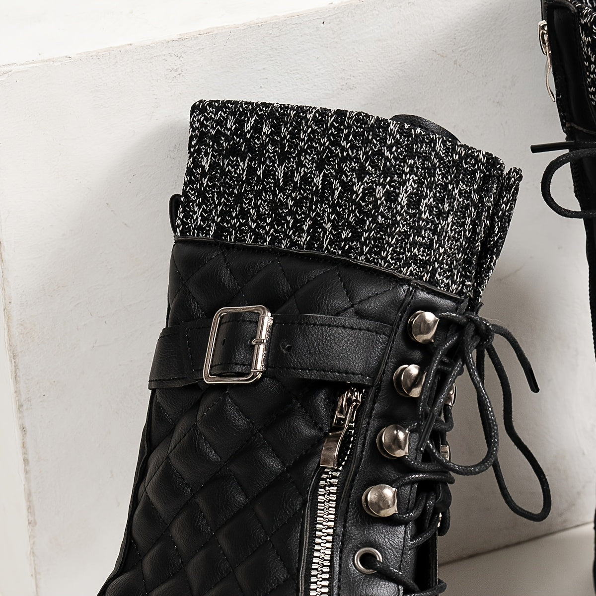 Женские полусапоги с флисовой подкладкой до середины икры, повседневные в клетку, боковая молния, зимняя езда