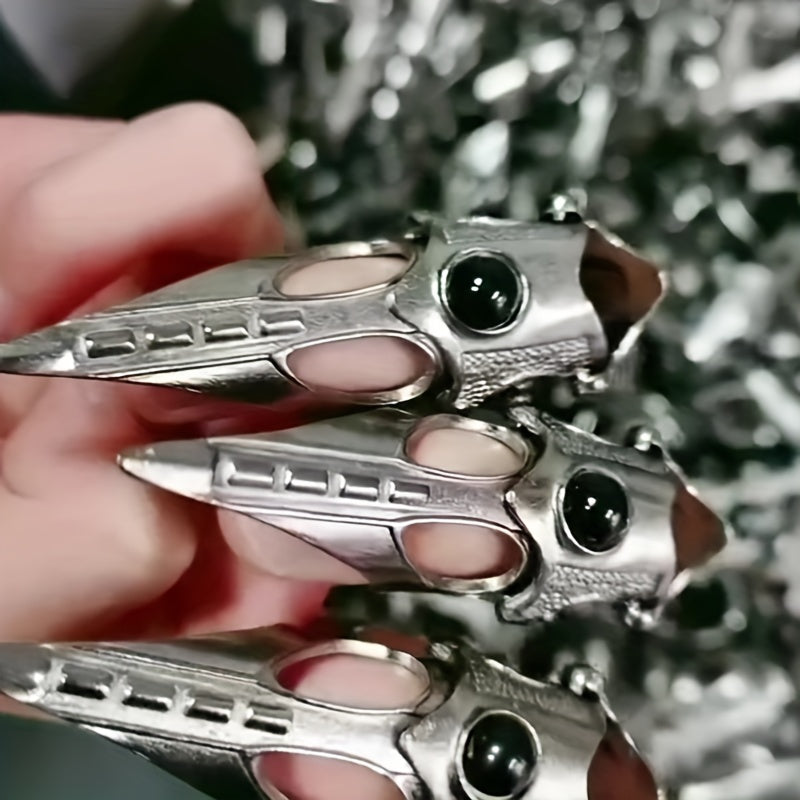 Katta qora to'liq barmoq uzuk, g'ildirakli, vampir qattiq, zirakli zargarlik, gotik uslub, zink alloy