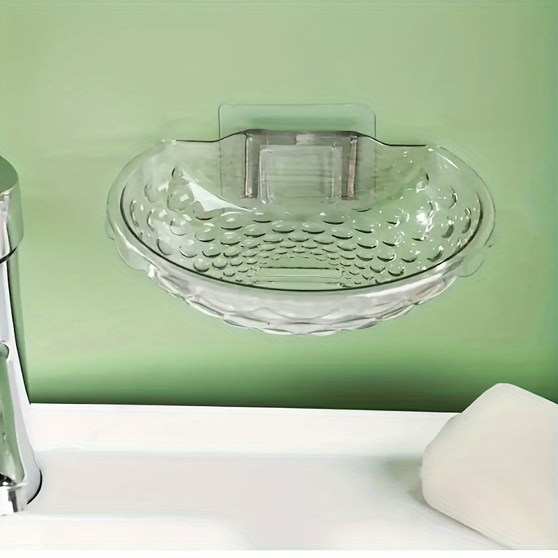Transparent Wall-Mounted Soap Dish No Drilling Bathroom Storage 13.5x7.9x3.5cm