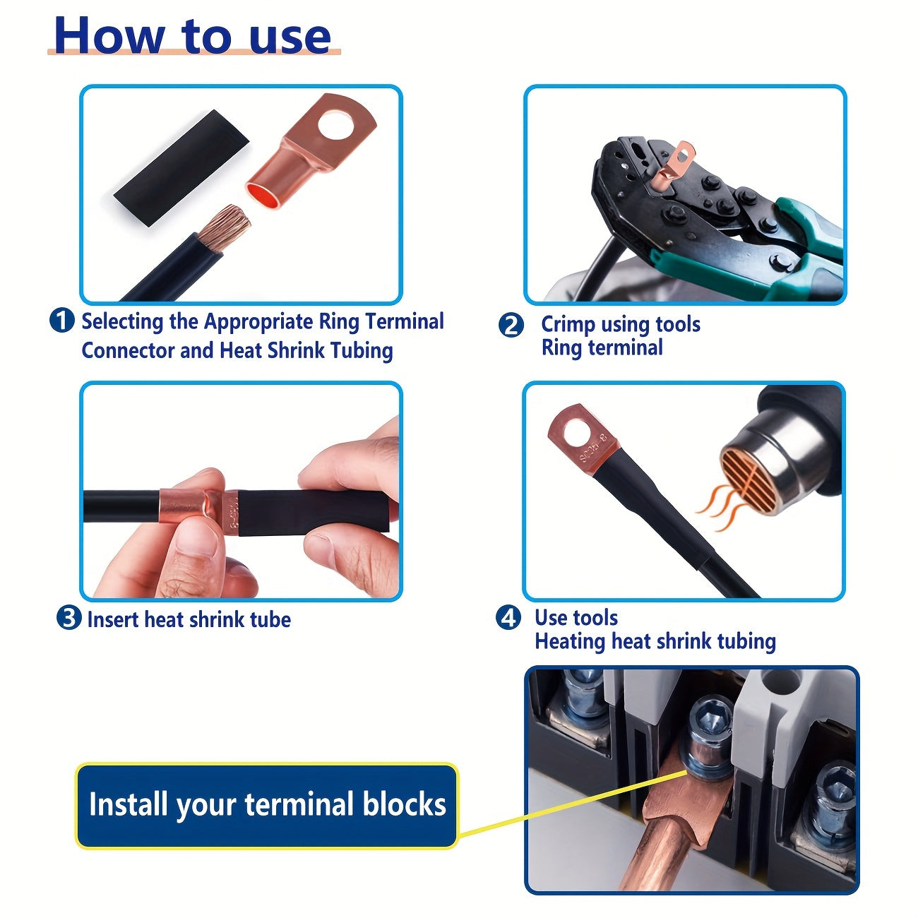 60PCS Battery Lug Ring Terminal Kit for Vehicles Ships Power Distribution