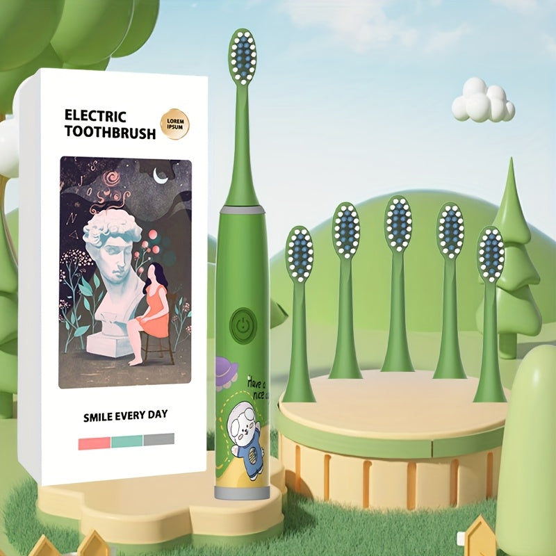 Kids Electric Toothbrush with 2-6 Brush Heads Soft Bristles Space Series