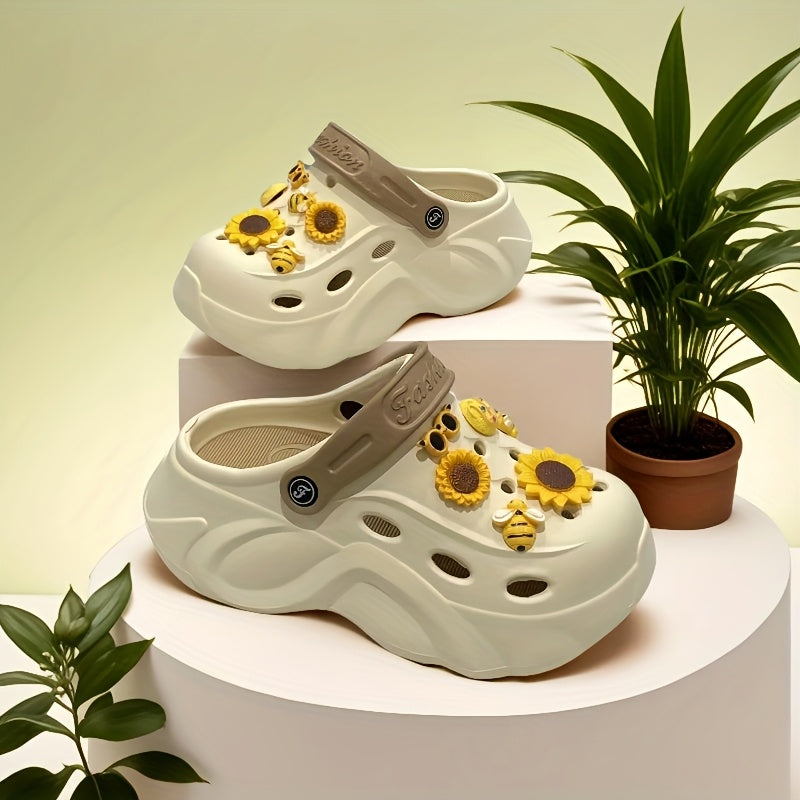 Women’s EVA Clogs with Sunflower Accessories Lightweight Breathable Beach Sandals