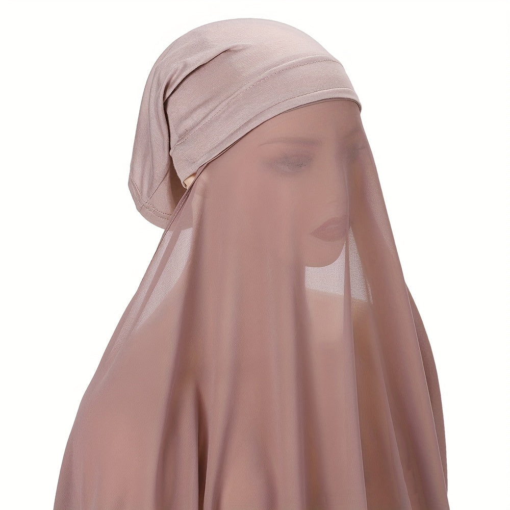 Solid Color Chiffon Instant Hijab Hooded Headscarf Set for Ramadan