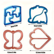 Set of 4 Cartoon Sandwich Cutters and Sealers Food-Grade Plastic Molds for Kids Lunches