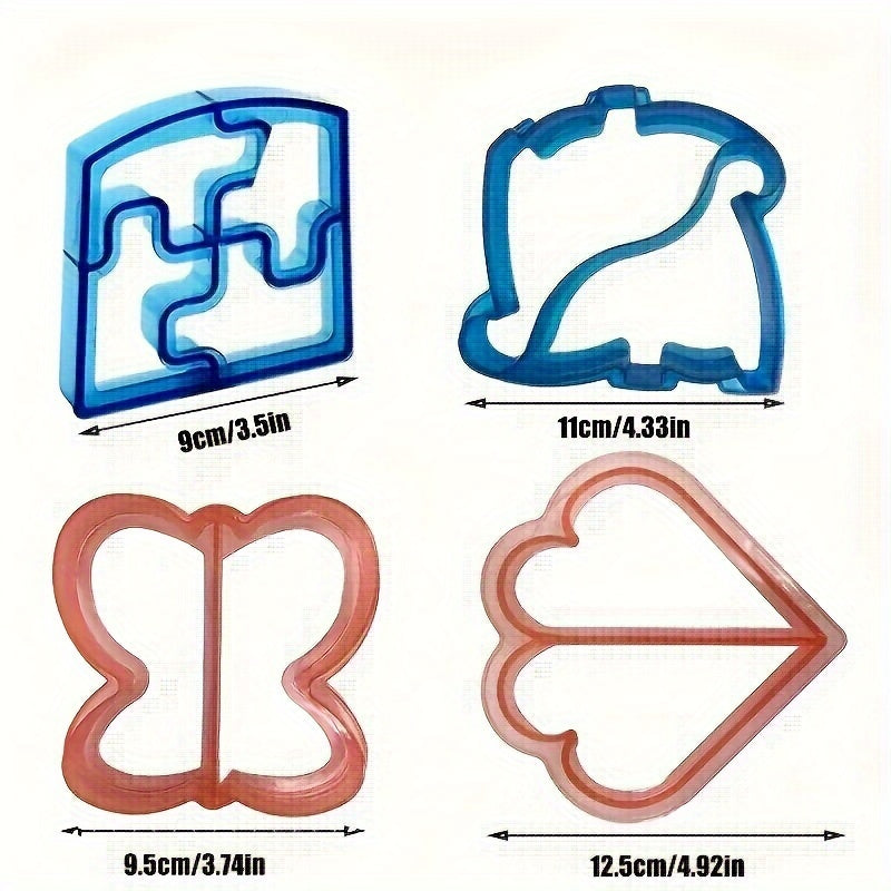 Set of 4 Cartoon Sandwich Cutters and Sealers Food-Grade Plastic Molds for Kids Lunches