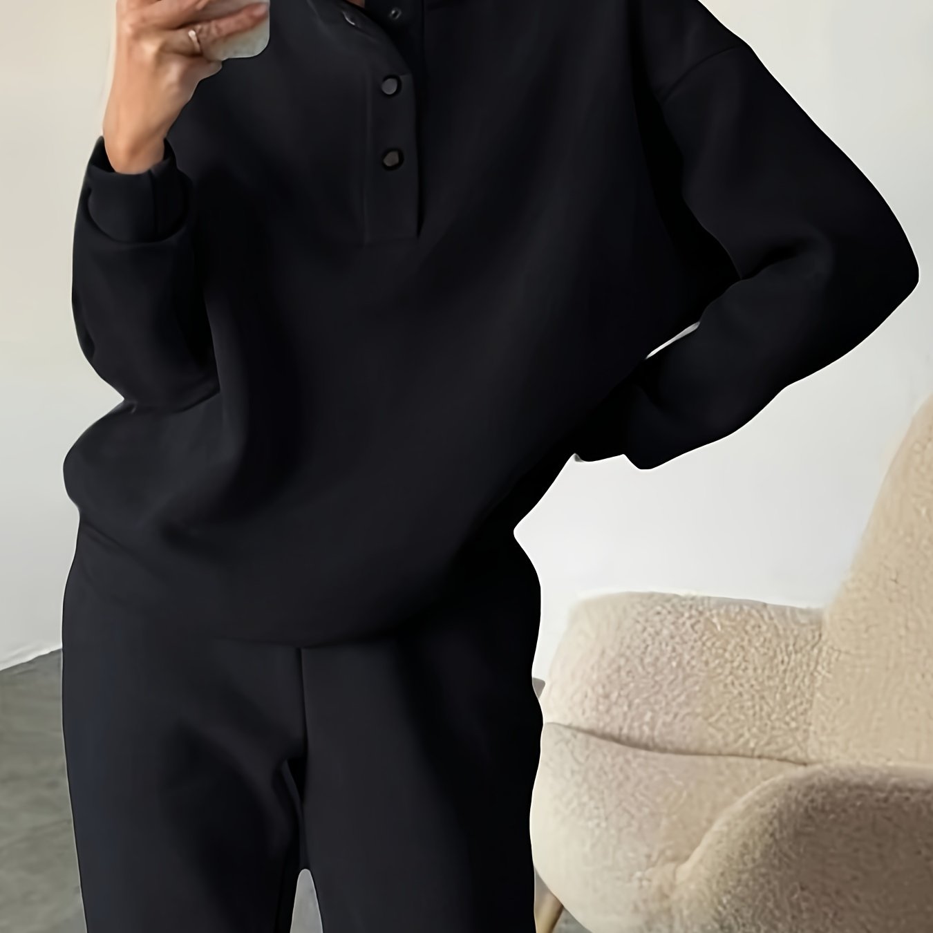 Conjuntos de sudadera para mujer otoño e invierno de color sólido, poliéster microelástico, estilo casual europeo-americano