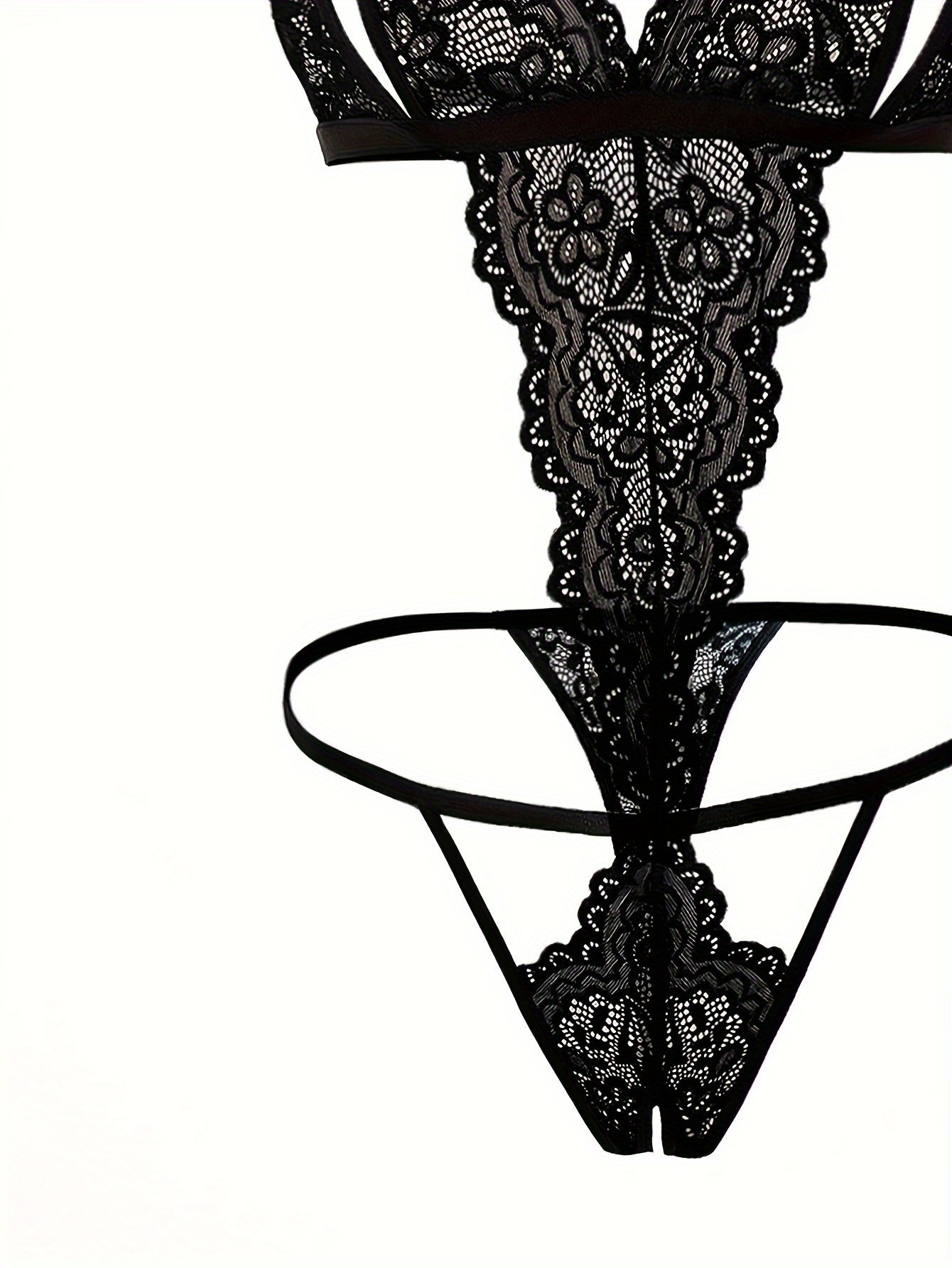 Backless Lace Bodysuit with Bow and Open Crotch Lingerie Set