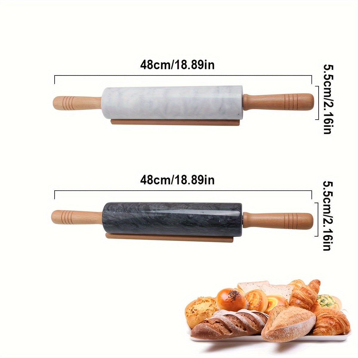 Marble Rolling Pin 47.98cm with Wooden Stand Non-Stick Surface for Baking Cookies Pizza Pasta