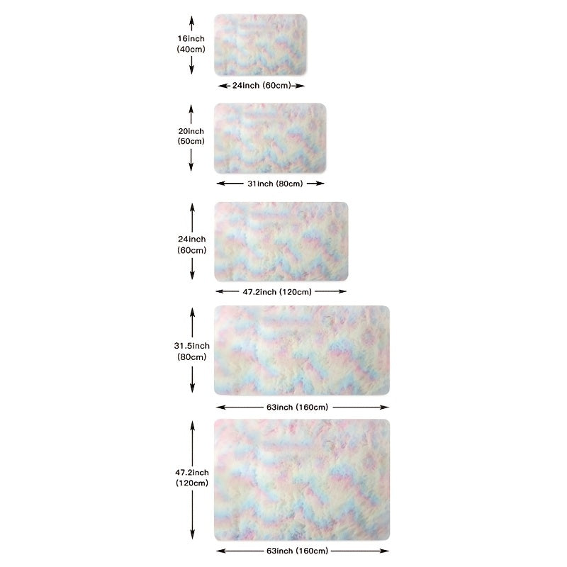Yotoqxona va yashash xonasi uchun hashamatli shag mat, qizlar va yoshlar uchun yumshoq kamalak rangli gilam, uy bezatish uchun tie-dye tashqi mat, plush polyester materialdan tayyorlangan o'yinchoq dizayn – yotoqxona bezatish uchun mukammal.