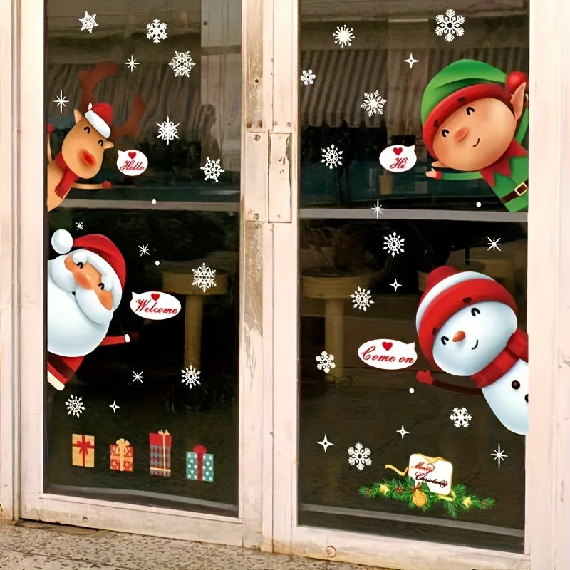 Christmas Window Decals Reusable Plastic Stickers Santa Snowman Reindeer