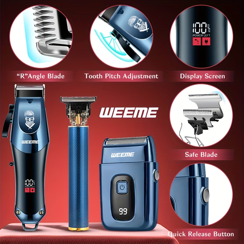 WEEME Valentine's Day Limited Edition Electric Hair Clipper Set in Blue with T-Clipper and Reciprocating Razor. Otaga, tug'ilgan kun, bayram yoki nikoh yilligi uchun ideal sovg'a