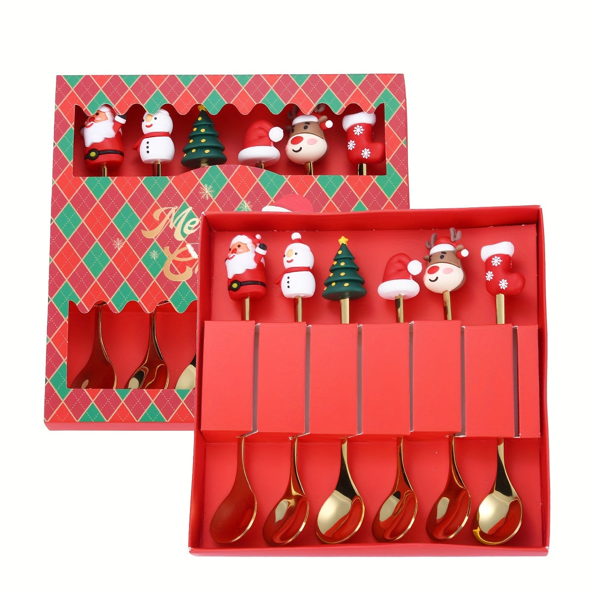 Set of 6 Christmas Doll Kitchen Utensils with Tree Designs for Holiday Gift