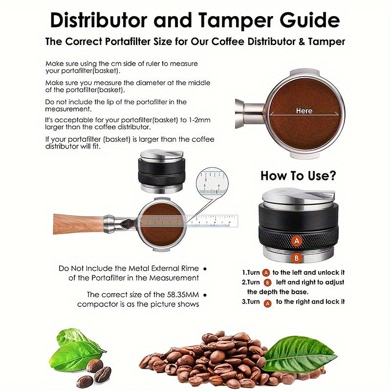 Adjustable Depth Coffee Tamper and Leveler 51/53/58mm for Espresso Machines