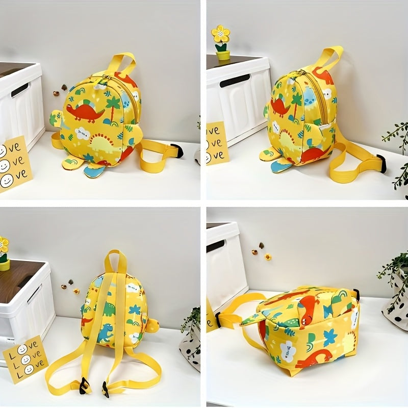 Cute Cartoon Dinosaur Nylon Backpack for Kids with Adjustable Straps and Zipper Closure