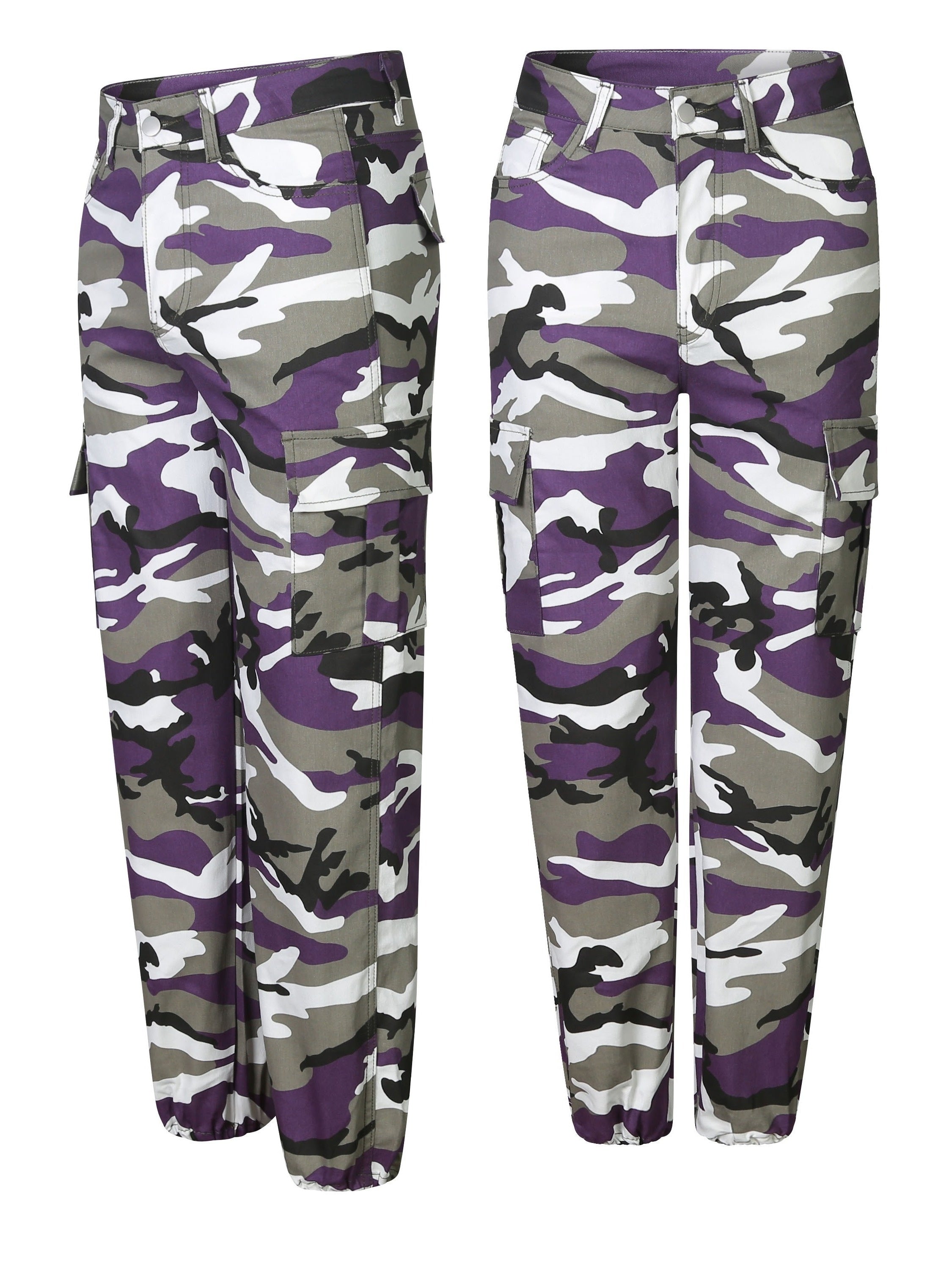 Women's Plus Size Camo Cargo Pants Stretch Denim Street Style Workwear Trousers