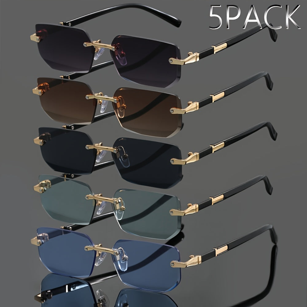Set of 5 Rimless Metal Fashion Glasses for Men and Women Summer Party Casual Street Photography