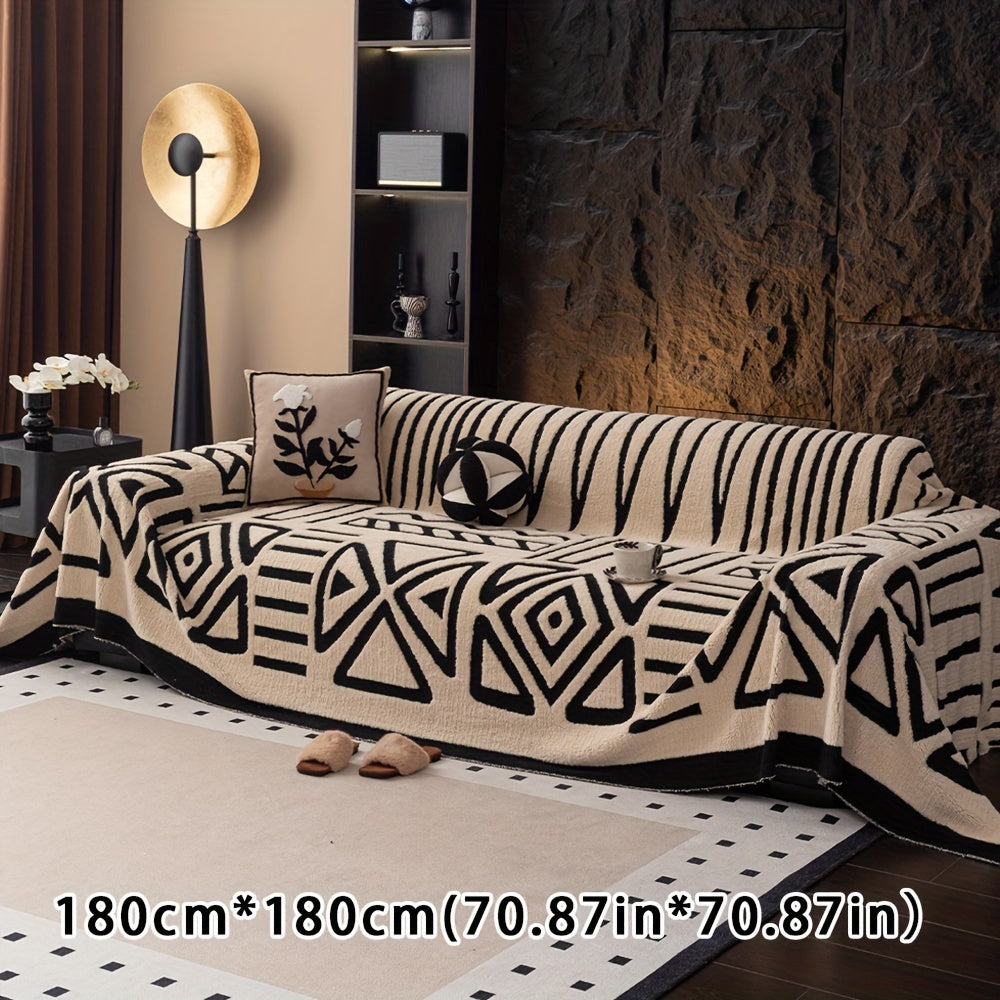 Boho Style Geometric Velveteen Sofa Throw with Machine Washable Cover for Armchair Loveseat and Sofa