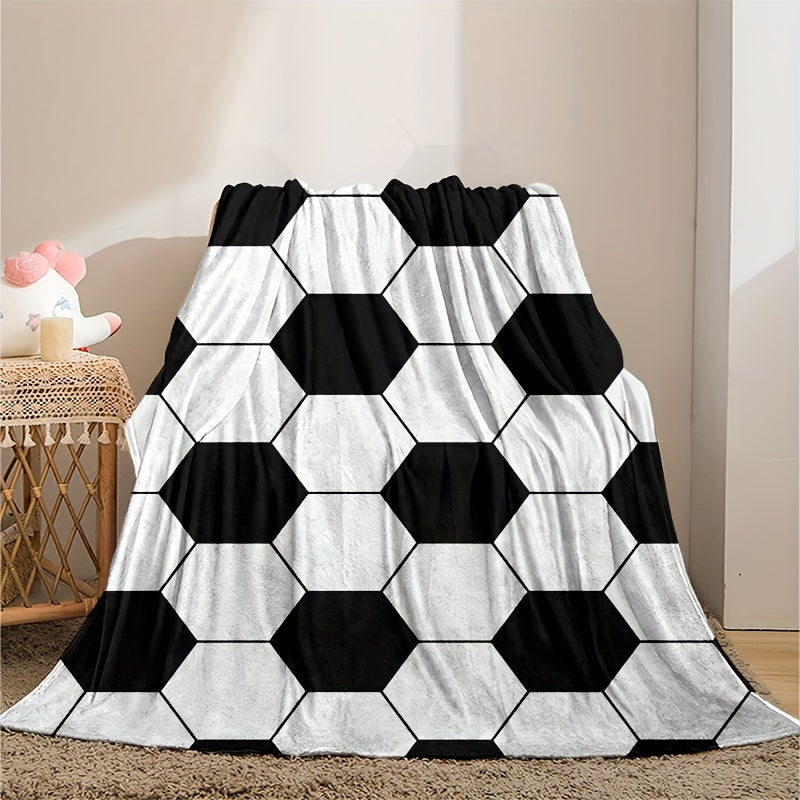Kids Football Blanket Flannel Hexagon Soccer Ball Pattern Soft Warm Lightweight Machine Washable