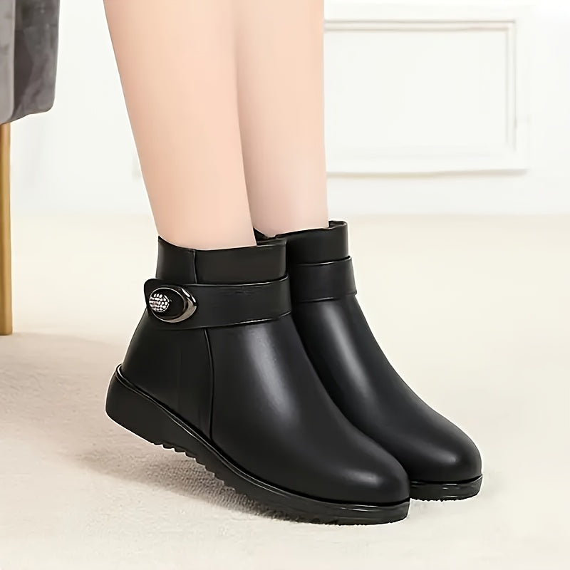 Women's Solid Color Faux Fur Winter Boots With Buckle Zipper