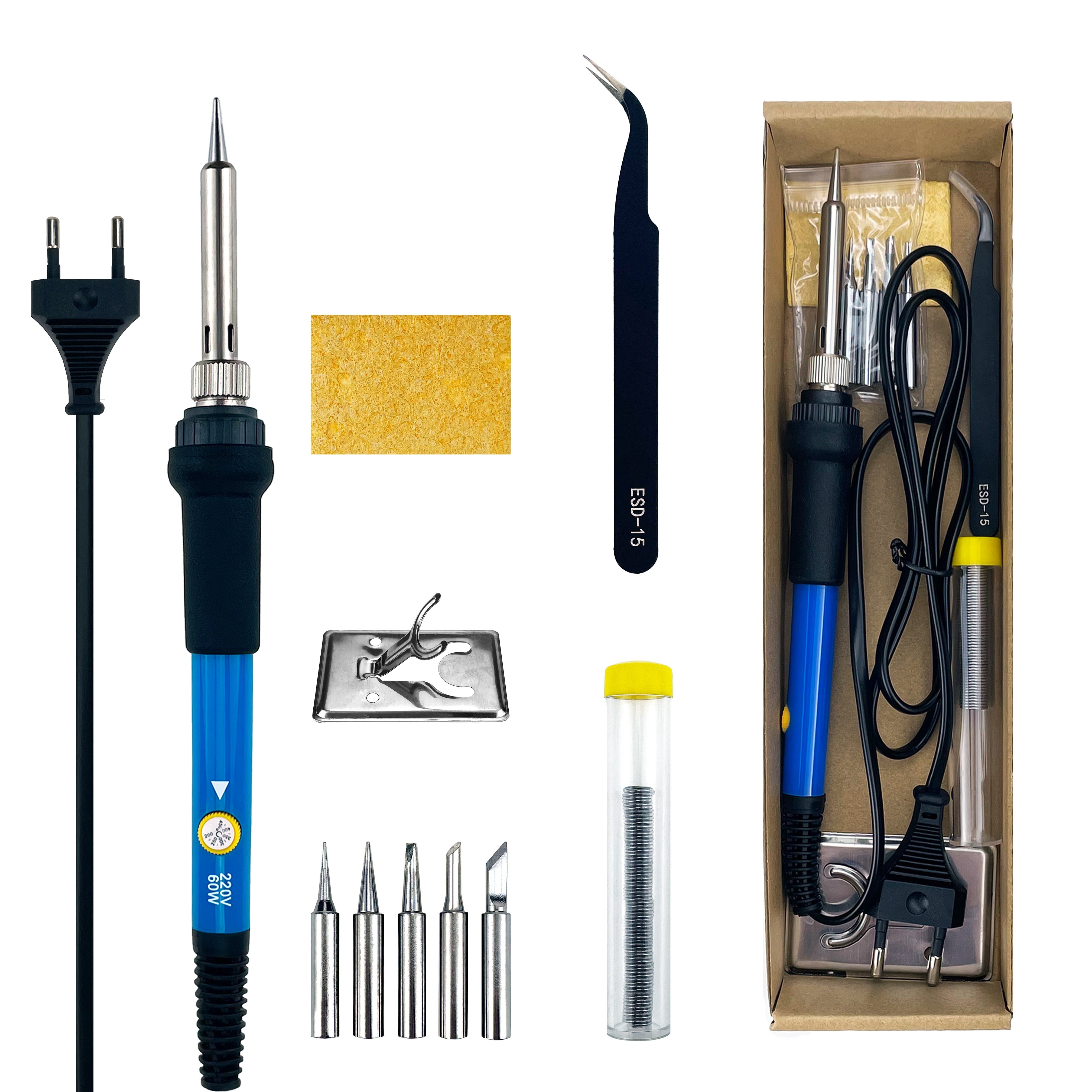 10-Piece Electric Soldering Iron Kit with Adjustable Temperature and Accessories