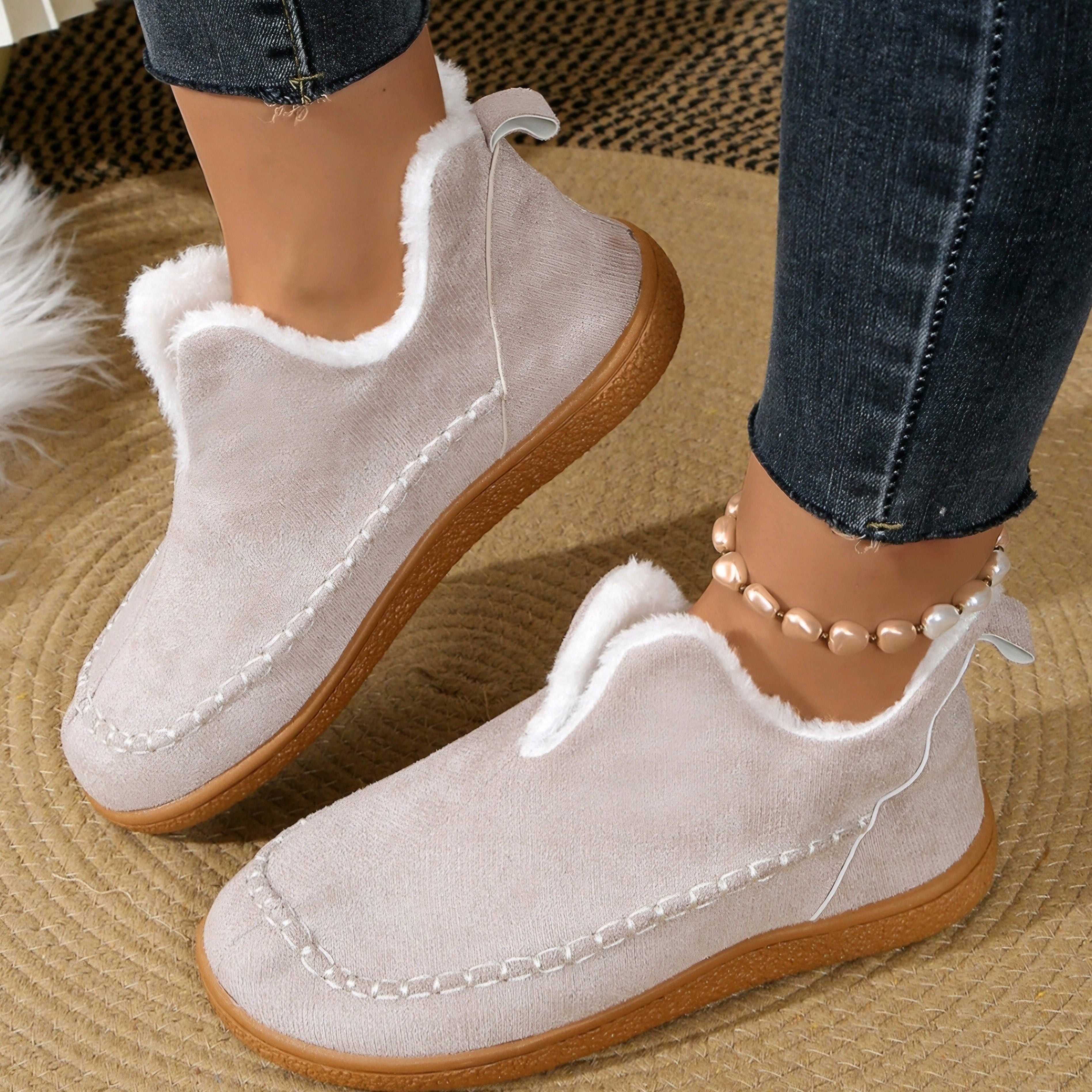 Women's Winter Fleece Lined Short Boots Rubber Sole Casual Slip-On