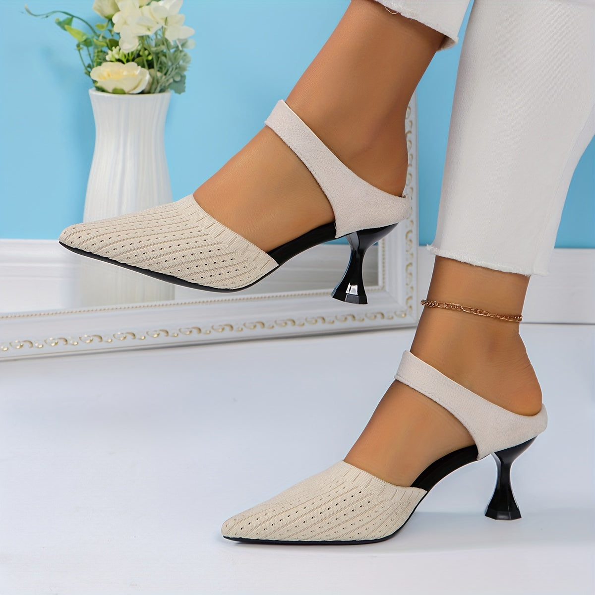 Women's Solid Color Knit Stiletto Heels Point Toe Dress Pumps