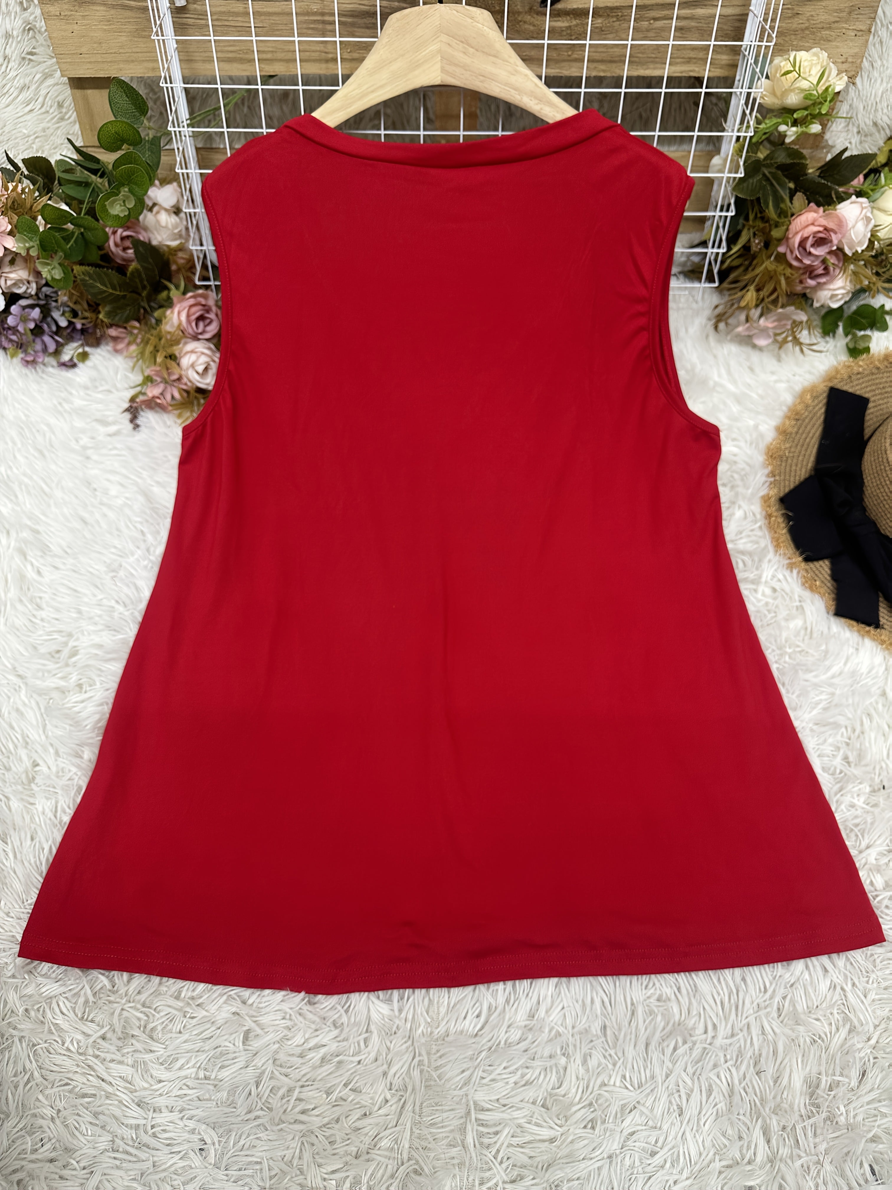 Women's Solid Color Sleeveless V-Neck Tank Top Stretchy Polyester Casual Spring Summer